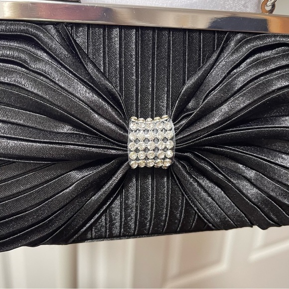 ABS Allen Schwartz Black Satin Evening Bag Clutch Shoulder Crossbody Rhinestone - Picture 5 of 13